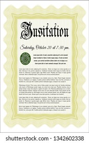 Yellow Vintage invitation template. Perfect design. With linear background. Vector illustration. 