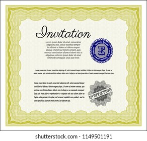 Yellow Vintage invitation template. Printer friendly. Superior design. Detailed. 