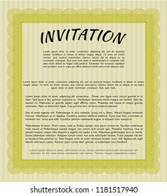 Yellow Vintage invitation template. Printer friendly. Vector illustration. Cordial design. 