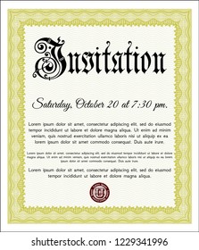 Yellow Vintage invitation template. Printer friendly. Vector illustration. Beauty design. 