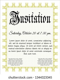 Yellow Vintage invitation template. Printer friendly. Money Pattern. Detailed. 