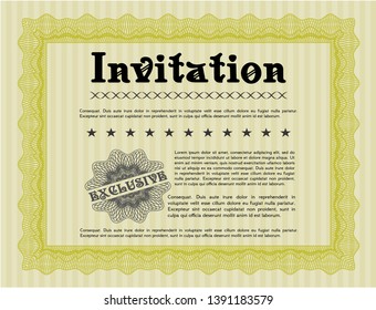 Yellow Vintage invitation template. Printer friendly. Vector illustration. Sophisticated design. 