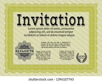 Yellow Vintage invitation template. Printer friendly. Detailed. Superior design. 