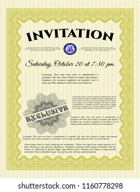 Yellow Vintage invitation template. Retro design. With quality background. Detailed. 
