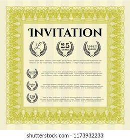 Yellow Vintage invitation template. Retro design. With complex background. Vector illustration. 