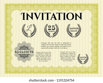 Yellow Vintage invitation template. Retro design. With background. Vector illustration. 