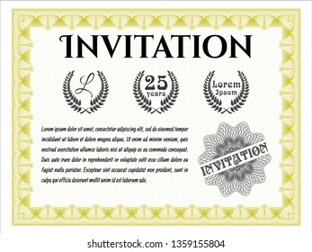 Yellow Vintage invitation template. Retro design. Vector illustration. Complex background. 