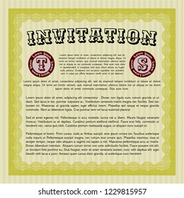 Yellow Vintage invitation template. Sophisticated design. With guilloche pattern and background. Detailed. 