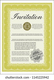 Yellow Vintage invitation template. Superior design. With background. Customizable, Easy to edit and change colors. 