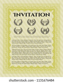 Yellow Vintage invitation template. Vector illustration. With linear background. Sophisticated design. 