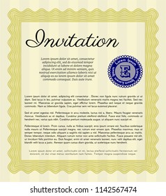 Yellow Vintage invitation template. Vector illustration. With quality background. Money Pattern. 
