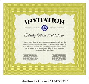Yellow Vintage invitation template. Vector illustration. Printer friendly. Money style design. 