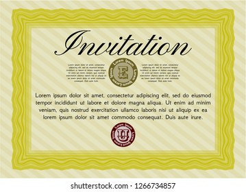 Yellow Vintage invitation template. Vector illustration. With quality background. Sophisticated design. 