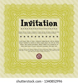 Yellow Vintage invitation template. Vector illustration. With great quality guilloche pattern. Cordial design. 