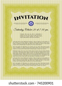 Yellow Vintage invitation template. Vector illustration. With background. Modern design. 