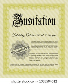 Yellow Vintage invitation. Vector illustration. With complex background. Money design. 