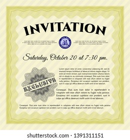 Yellow Vintage invitation. Vector illustration. With complex background. Perfect design. 