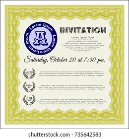 Yellow Vintage invitation. Vector illustration. With complex linear background. Money style design. 