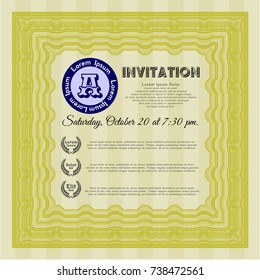 Yellow Vintage invitation. Vector illustration. With guilloche pattern. Money Pattern design. 