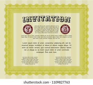  Yellow Vintage iYellow Vintage invitation template. With linear background. Customizable, Easy to edit and change colors. Retro design. nvitation. Sophisticated design. Vector illustration. With guil