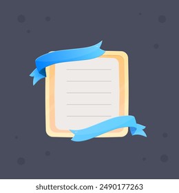 Gelbe Klassische Nachricht Pop Up Window Note Paper Blue Ribbons Frame Cute Cartoon Isolated Vektorgrafik Design