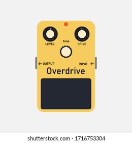 yellow vintage overdrive guitar stomp box effect, graphic icon design. t-shirt artwork.