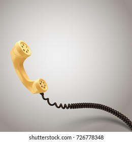 Yellow vintage phone receiver, call center and contact support concept, vector art and illustration.