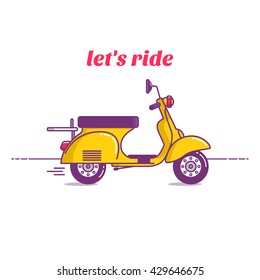 yellow vintage scooter, cool stuff, vector illustration