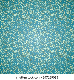 Yellow vintage seamless pattern on blue background