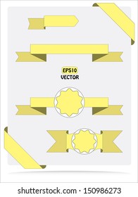 Yellow vintage style ribbon set. Isolated easy to edit illustration. Objects grouped separately.