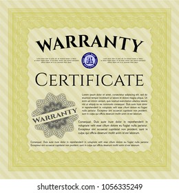 Yellow Vintage Warranty Certificate template. Elegant design. With guilloche pattern. Customizable, Easy to edit and change colors. 