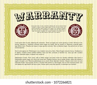  Yellow Vintage Warranty Certificate template. Detailed. With complex linear background. Money style design. 