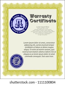 Yellow Vintage Warranty Certificate template. With guilloche pattern and background. Money Pattern design. Customizable, Easy to edit and change colors. 