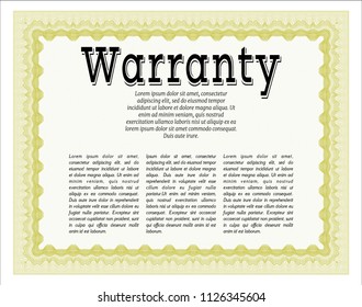 Yellow Vintage Warranty Certificate template. Customizable, Easy to edit and change colors. Printer friendly. Money Pattern. 