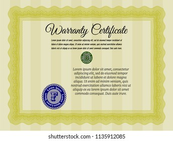 Yellow Vintage Warranty Certificate template. With quality background. Modern design. Detailed. 