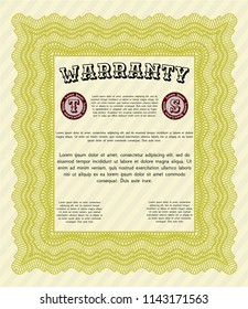 Yellow Vintage Warranty Certificate template. Money Pattern design. With complex linear background. Customizable, Easy to edit and change colors. 