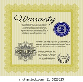 Yellow Vintage Warranty Certificate template. With background. Customizable, Easy to edit and change colors. Modern design. 