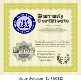 Yellow Vintage Warranty Certificate template. With quality background. Beauty design. Customizable, Easy to edit and change colors. 