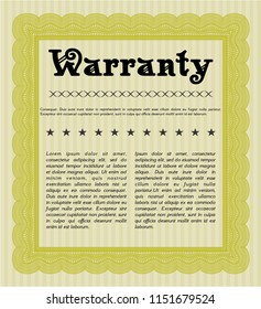 Yellow Vintage Warranty Certificate template. Printer friendly. Detailed. Money style design. 