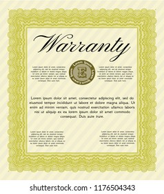 Yellow Vintage Warranty Certificate template. Customizable, Easy to edit and change colors. With guilloche pattern and background. Superior design. 