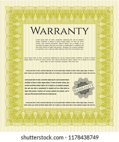 Yellow Vintage Warranty Certificate template. With guilloche pattern and background. Excellent design. Vector illustration. 