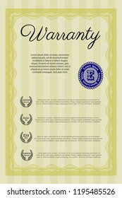 Yellow Vintage Warranty Certificate template. Elegant design. Vector illustration. With great quality guilloche pattern. 