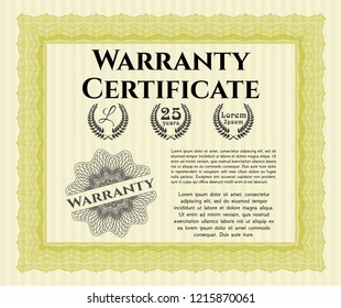 Yellow Vintage Warranty Certificate template. Detailed. With quality background. Perfect design. 