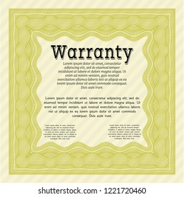 Yellow Vintage Warranty Certificate template. Money Pattern. Complex background. Vector illustration. 