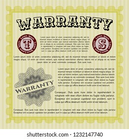 Yellow Vintage Warranty Certificate template. Modern design. Vector illustration. With linear background. 