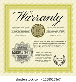 Yellow Vintage Warranty Certificate template. Money Pattern design. Detailed. Easy to print. 