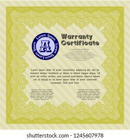 Yellow Vintage Warranty Certificate template. Vector illustration. With guilloche pattern and background. Money Pattern. 