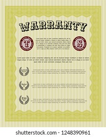 Yellow Vintage Warranty Certificate template. Elegant design. Vector illustration. With guilloche pattern. 