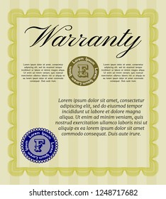 Yellow Vintage Warranty Certificate template. With linear background. Customizable, Easy to edit and change colors. Money design. 