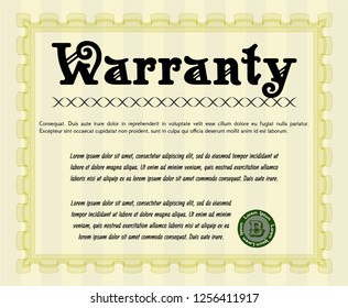 Yellow Vintage Warranty Certificate template. Customizable, Easy to edit and change colors. Complex background. Money Pattern. 